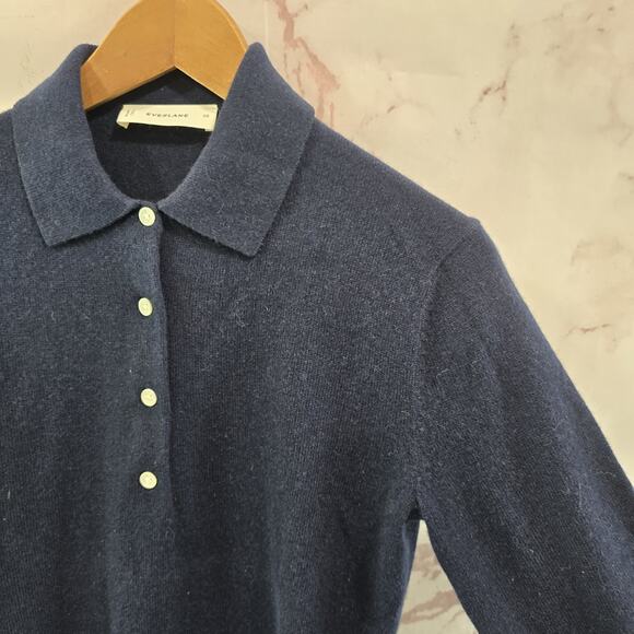 Everlane Sweater Womens XS Navy Cashmere Polo Henley Blue Button NEW - Picture 10 of 10